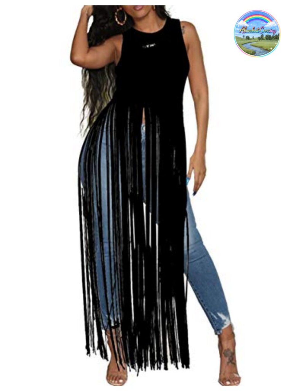 Sleeveless Long Fringe Tassel Tank Top Maxi Dress Party Clubwear